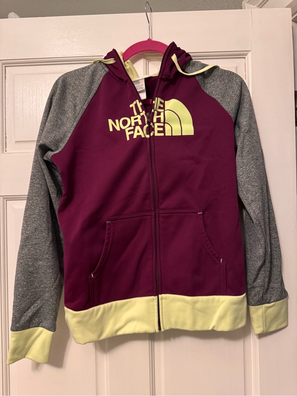 The North Face Girls' Maroon, Gray & Pale Yellow Full-Zip Hoodie - Picture 1 of 5